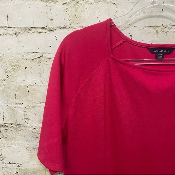 Lands End Pink Elbow Sleeve Square Neck A Line Soft Dress - Picture 2 of 6